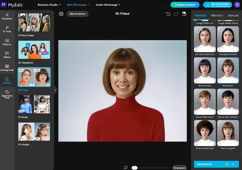 MyEdit - Bob-Frisuren testen mit dem besten Online-Tool